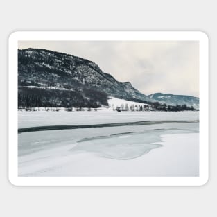 Frozen Lake in Snow-Covered Norwegian Winter Landscape Sticker
